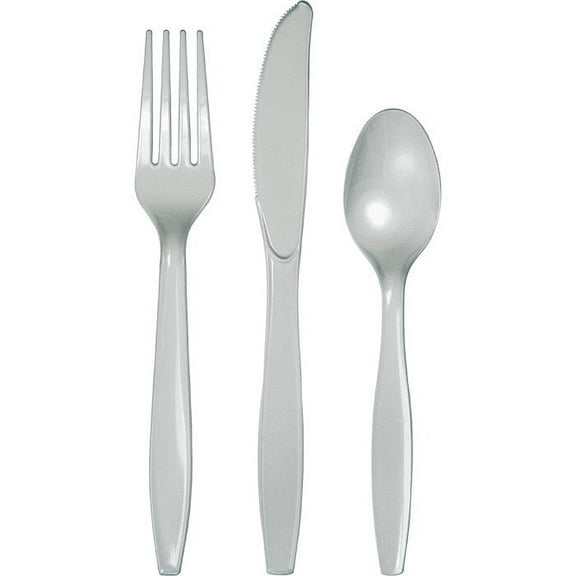 288 Count Bulk Pack Shimmering Silver Assorted Plastic Cutlery