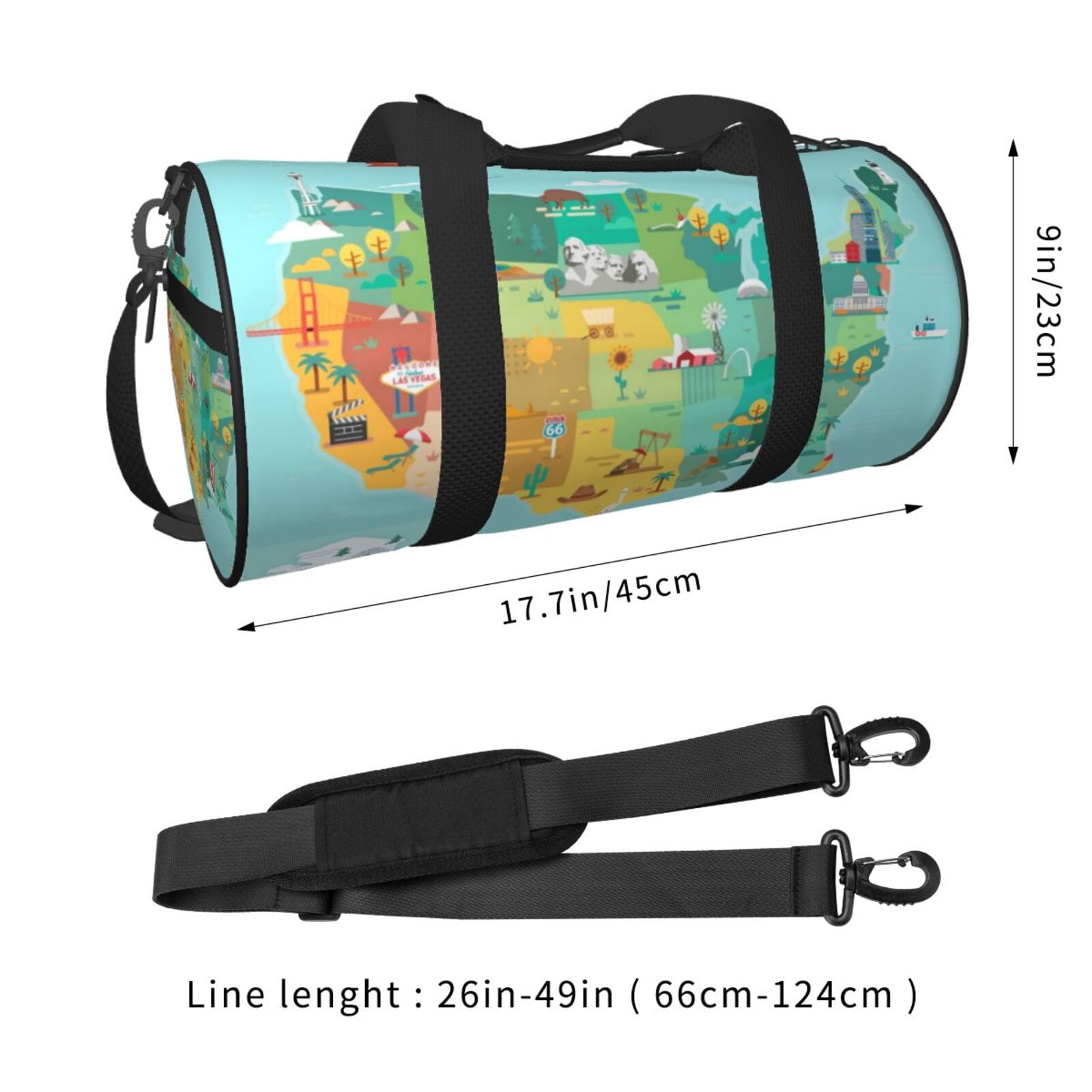 Defioc USA Tourist Map for Travel Duffle Bag,Weekender Bag Carry On Tote Bags Hospital Bag Large Capacity Sport Gym Bag for Men Women Fit for Trave, Gym,Weekend