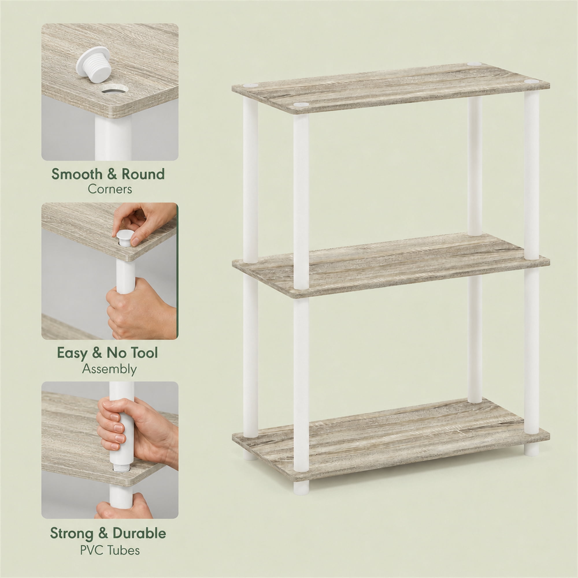 Furinno Turn-N-Tube Toolless Assembly 3-Tier Closet Shelf, Oak Closet Organizer, Open Shelf Closet Organizers and Storage, for Wardrobe, Living Room, Sonoma Oak