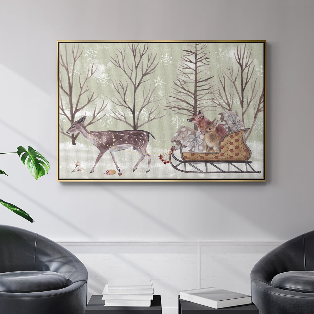 Christmas Time II - Framed Gallery Wrapped Holiday Canvas - 17 x 25 - Gold Frame