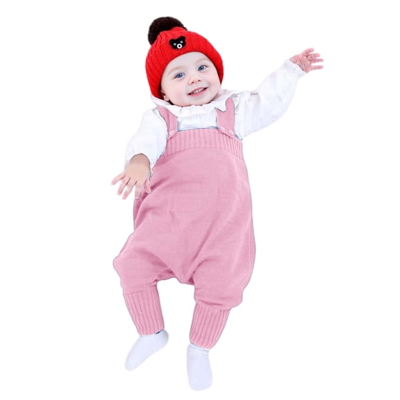 Baby Boy Girl Suspender Pants Knit Overalls Solid Color Elastic Jumpsuit Fall Winter Outfit 12 Month Snowsuit