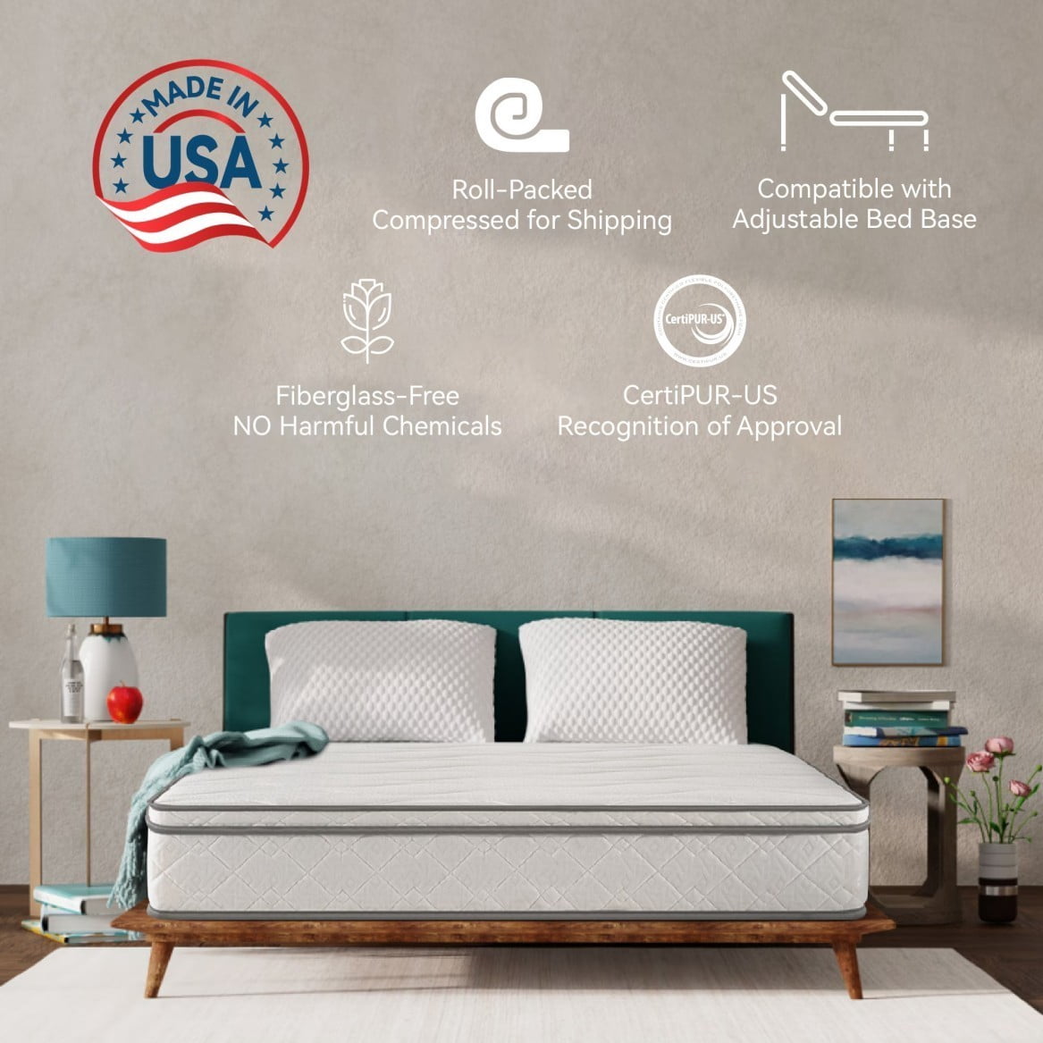 Full Size Mattress, 10 Inch Hybrid Mattress in a Box with Gel Memory Foam and Individually Wrapped Pocket Coils, Medium Firm Bed Mattress for Pressure Relief, CertiPUR-US Certified