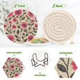 thumbnail image 4 of Yayeee 6 PCS Drink Coasters with Holder Set Woven Absorbent Round Tabletop Hot Pad, Pink Flowers, 4 of 7
