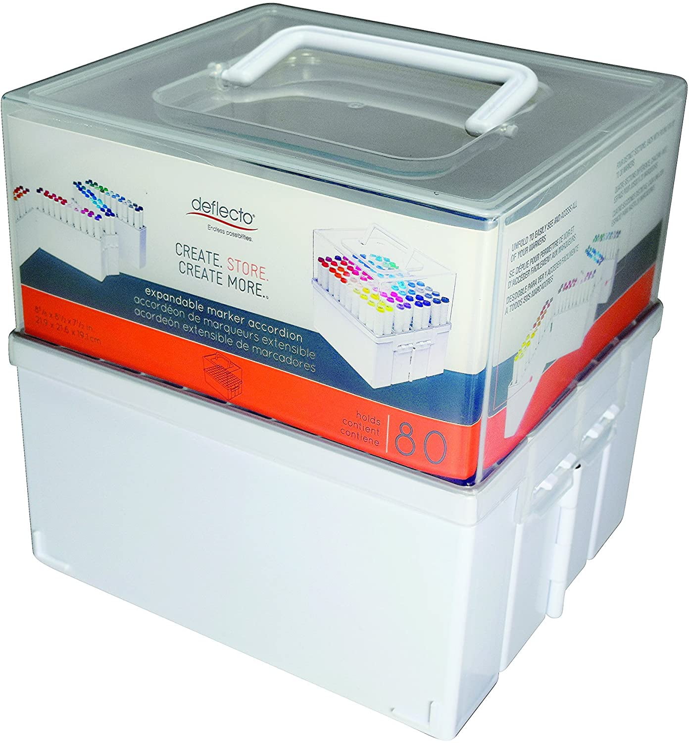 Deflecto Expandable Marker Accordion White Base Stores up to 80 Markers Clear lid, 