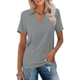 thumbnail image 2 of Lumtrix Womens Short Sleeve Polo Shirts V Neck Business Dressy Casual Tops Summer Collared Trendy Loose Fit Tees Gray M, 2 of 5