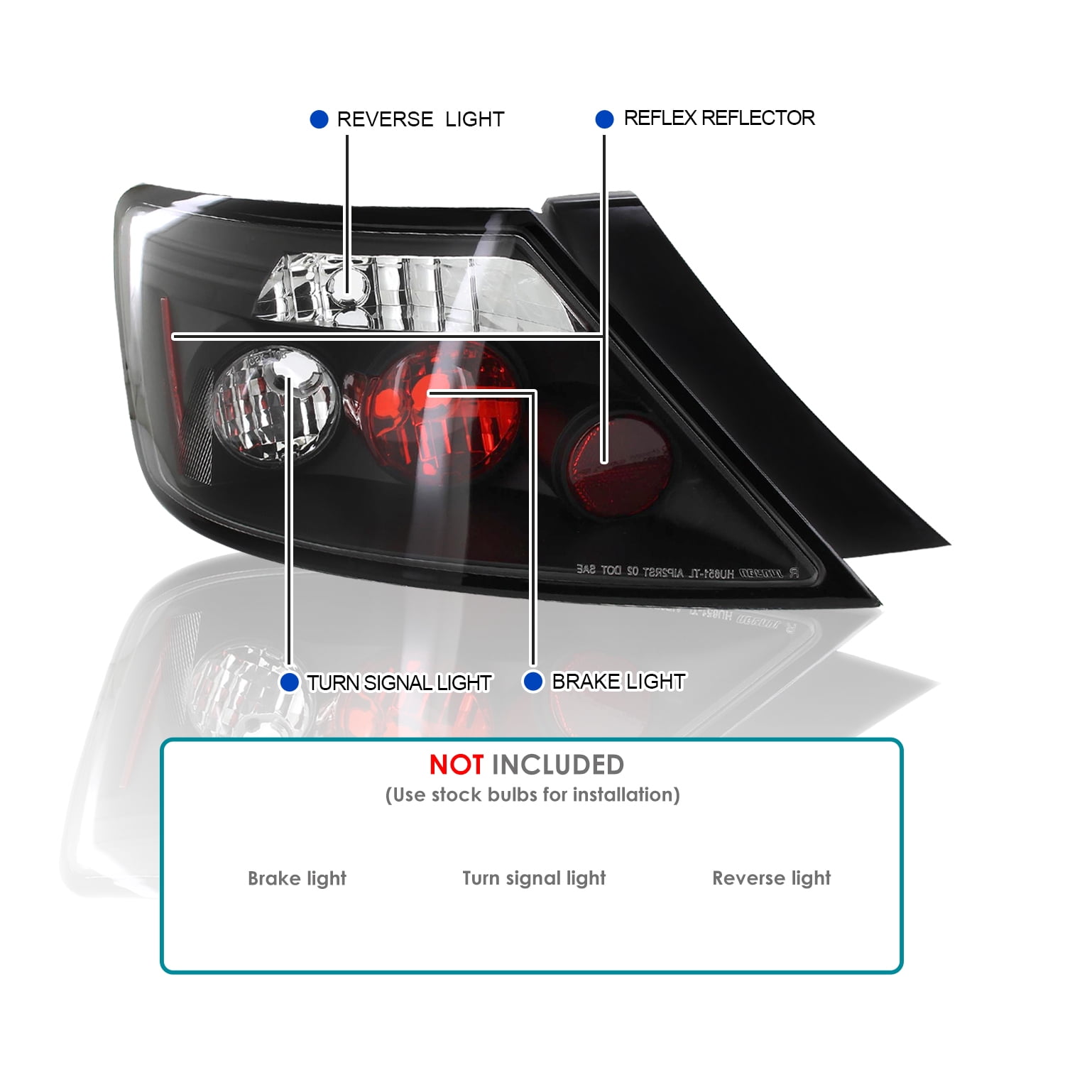 Spec-D Tuning Black Tail Lights Compatible with 2006-2011 Honda Civic Coupe 2 Door, Left + Right Pair Assembly