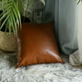 thumbnail image 4 of Bohemian Handmade Decorative Single Throw Pillow Vegan Faux Leather Solid 17" x 17" Brown Square for Couch, Bedding, 4 of 4