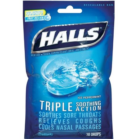 Halls Cough Drops Ice Peppermint 30 Drops