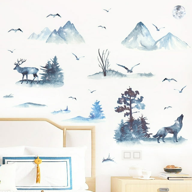 Ruiboury Nordic Style Wall Sticker Exquisite Hotel Indoor Scene Layout Printed Decals Television Background Self-adhesive Decal Prop