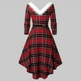 thumbnail image 4 of WREESH Womens Christmas Dresses Plaid Maxi Dress Long Sleeve Velvet V Neck Dress Holiday Party Flare Swing Dress Cocktail Dress Dark Red, 4 of 6