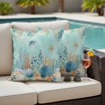 thumbnail image 4 of Marine Life Outdoor Pillow Covers Pack of 2 Blue Shell Starfish Coral Eucalyptus Leaves Green Background Waterproof Throw Pillow Covers Decorative Cushion Cases for Patio Garden Tent 18x18 inch, 4 of 9