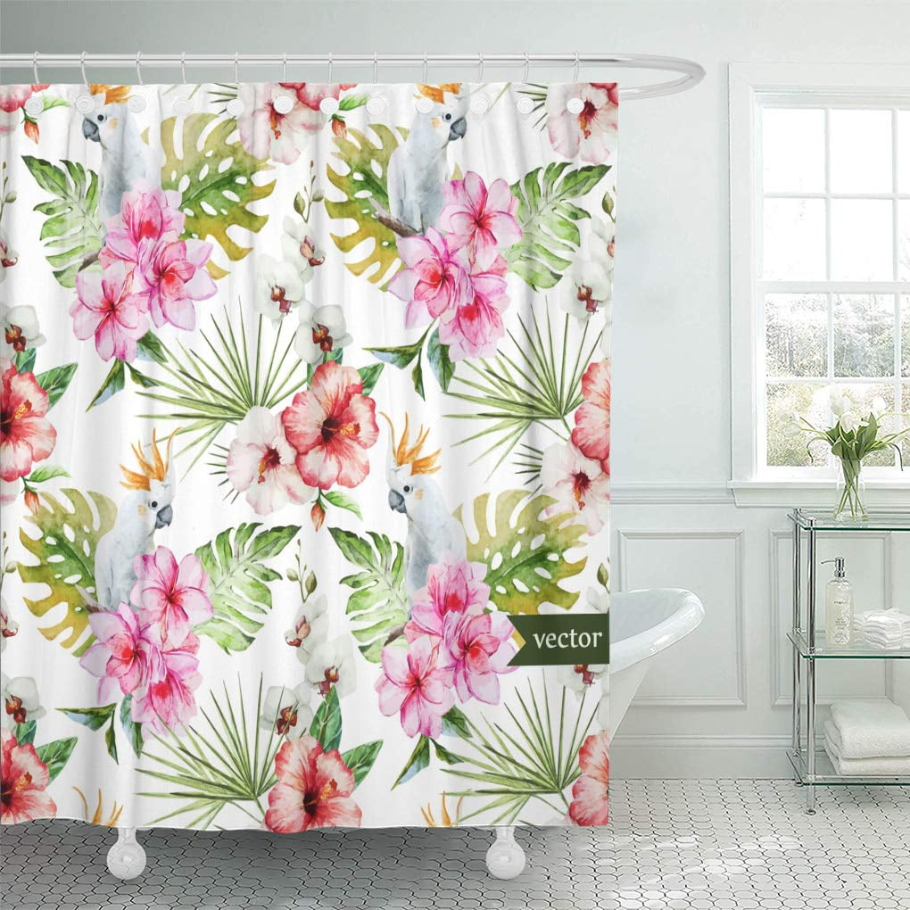 CYNLON Colorful Hawaiian Watercolor Tropical Pattern Pink Flowers and