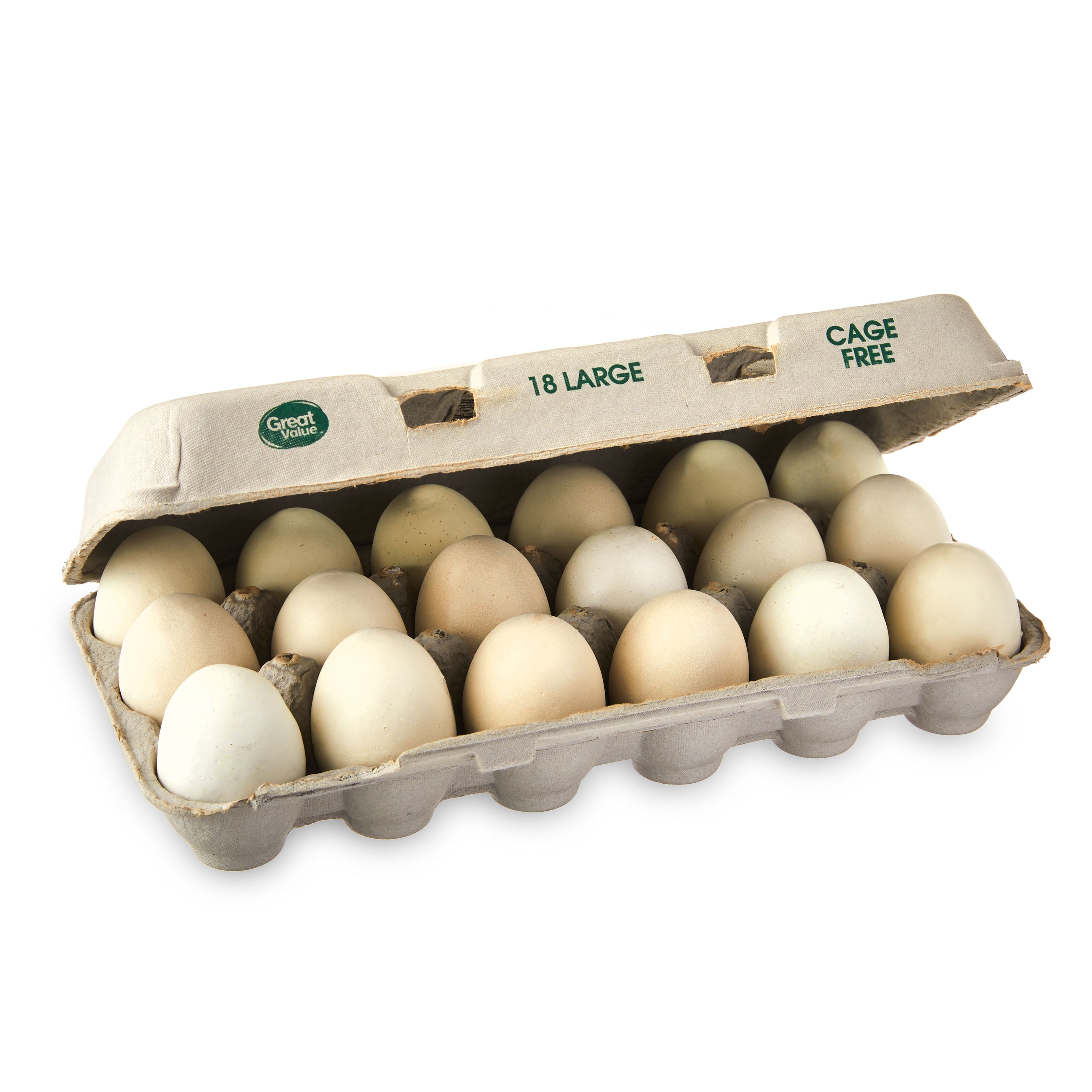 Aislante fecha límite Broma Great Value Cage Free Large AA White Eggs, 18 Count - Walmart.com