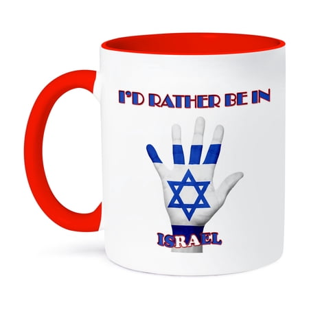 3dRose, Id rather be in Israel. Tel Aviv. Jerusalem. Popular saying., 11oz Two-Tone Red Mug