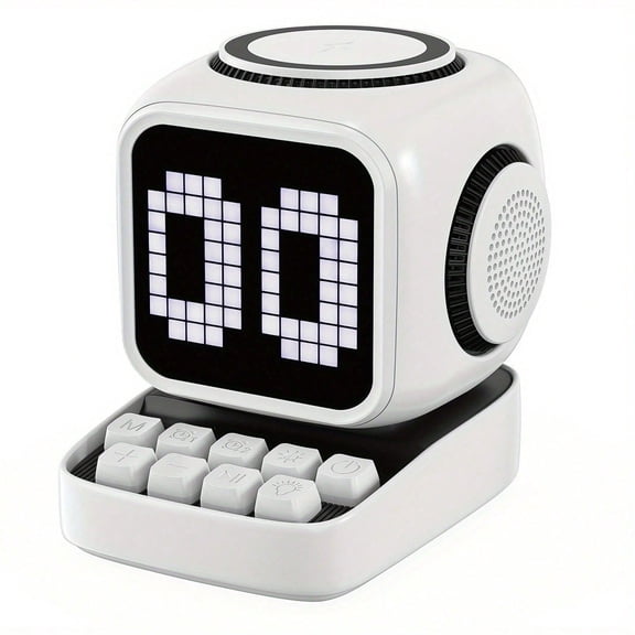 Pixel Art 3-in-1 Smart Speaker, 15W Magnetic Fast Charger & Clock, Wireless Bluetooth Speaker with Rhythm Lights, Touchscreen, Portable for Living Room Bedroom, Supports Android & Apple