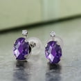 thumbnail image 2 of Gem Stone King 1.51 Ct Oval Checkerboard Purple Amethyst G/H Lab Grown Diamond 14K White Gold Earrings, 2 of 3