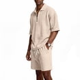 thumbnail image 4 of CIENVNSTG Mens 2 Piece Outfits Waffle Knit Outfit Half Zip Polo Shirt Summer Short Sleeve Shorts Sports Set, 4 of 8