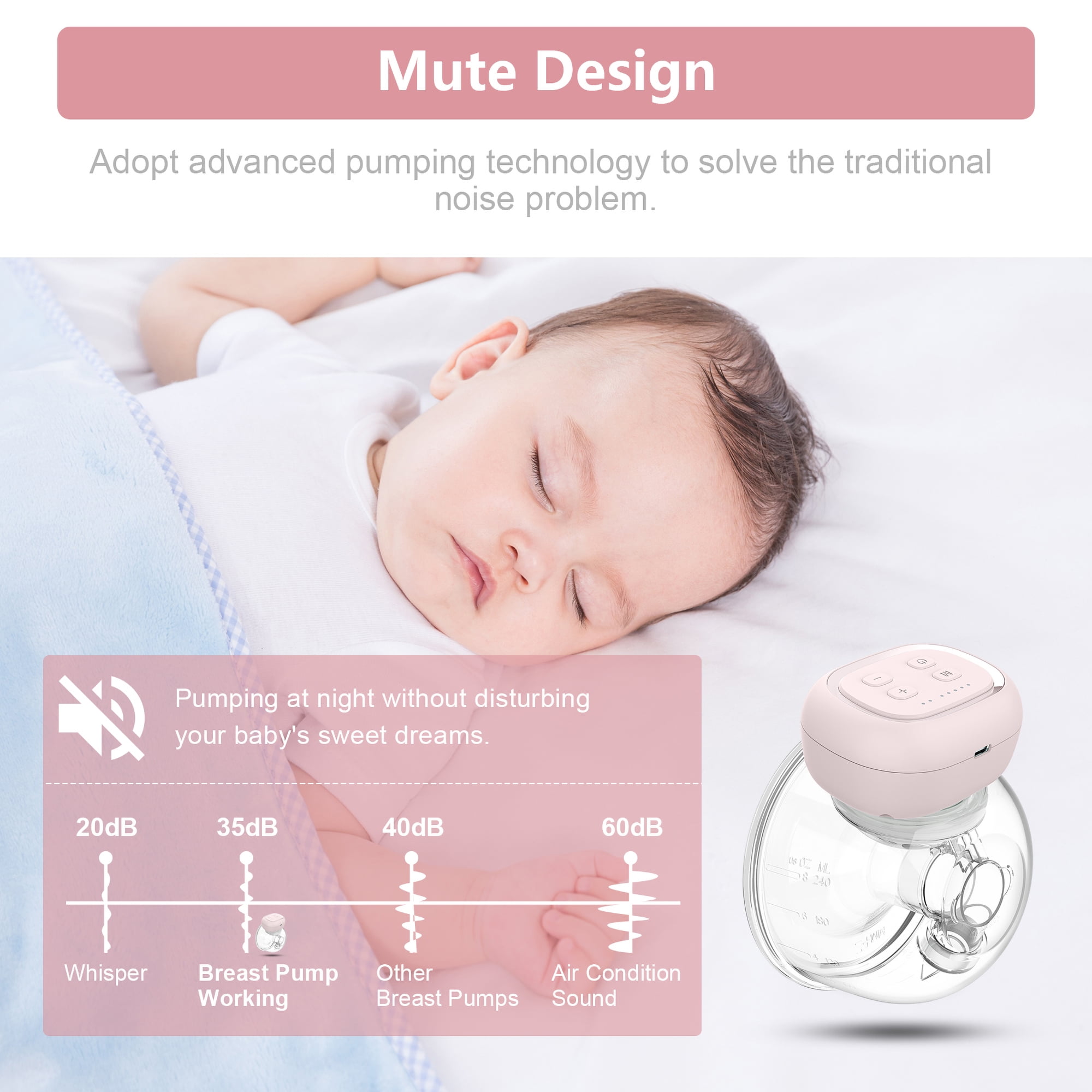 Besunny Hands Free Breast Pump Wearable Electric Breast Pump 3 Mode 10  Level Low Noise, 2 Pack Pink 