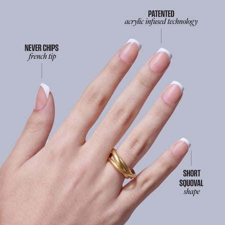 KISS CORE French Tip Press On Nails, ‘Snapshot’, White, Short Squoval, 32 Count