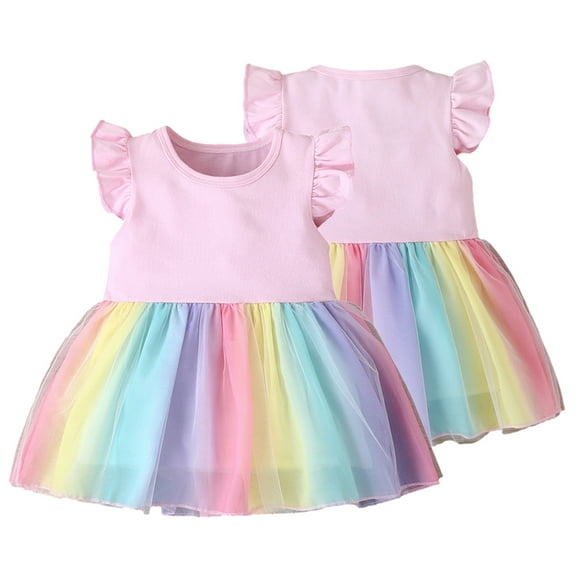 Kkkded Infant Baby Girls Short Sleeve Dresses Summer Cotton Tulle Princess Dress Newborn Casual Swing Twirly Sundress 3-24 Months
