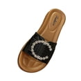 thumbnail image 2 of Zapatillas de mujer, sandalias antideslizantes suaves para la playa, cómodas, con punta abierta, suelas antideslizantes elegantes, Sandalias planas de Negro Longitud 245 cm, 2 of 10