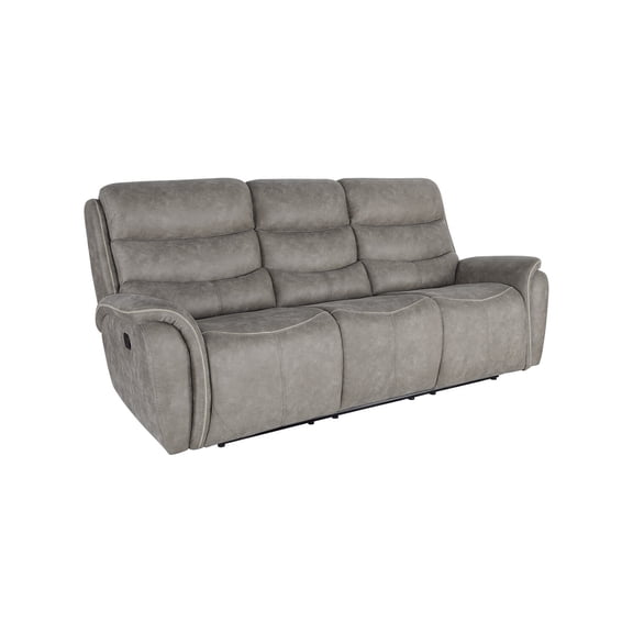 Benjara Folu 91" Sofa- Dual Manual Recliner- Cushioned Seat- Gray Faux Leather