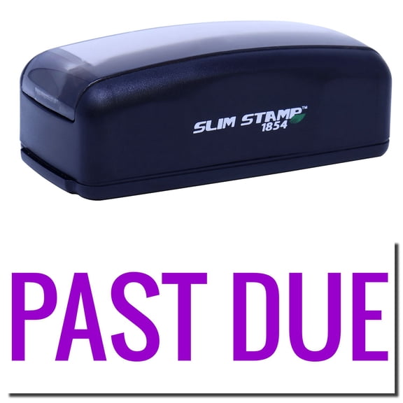Large Pre-Inked Narrow Bold Past Due Stamp, Slim 1854, Ultra Slim Design, Impression Size 1-13/16" by 2-1/2", Up to 25,000 Impressions - Purple Ink