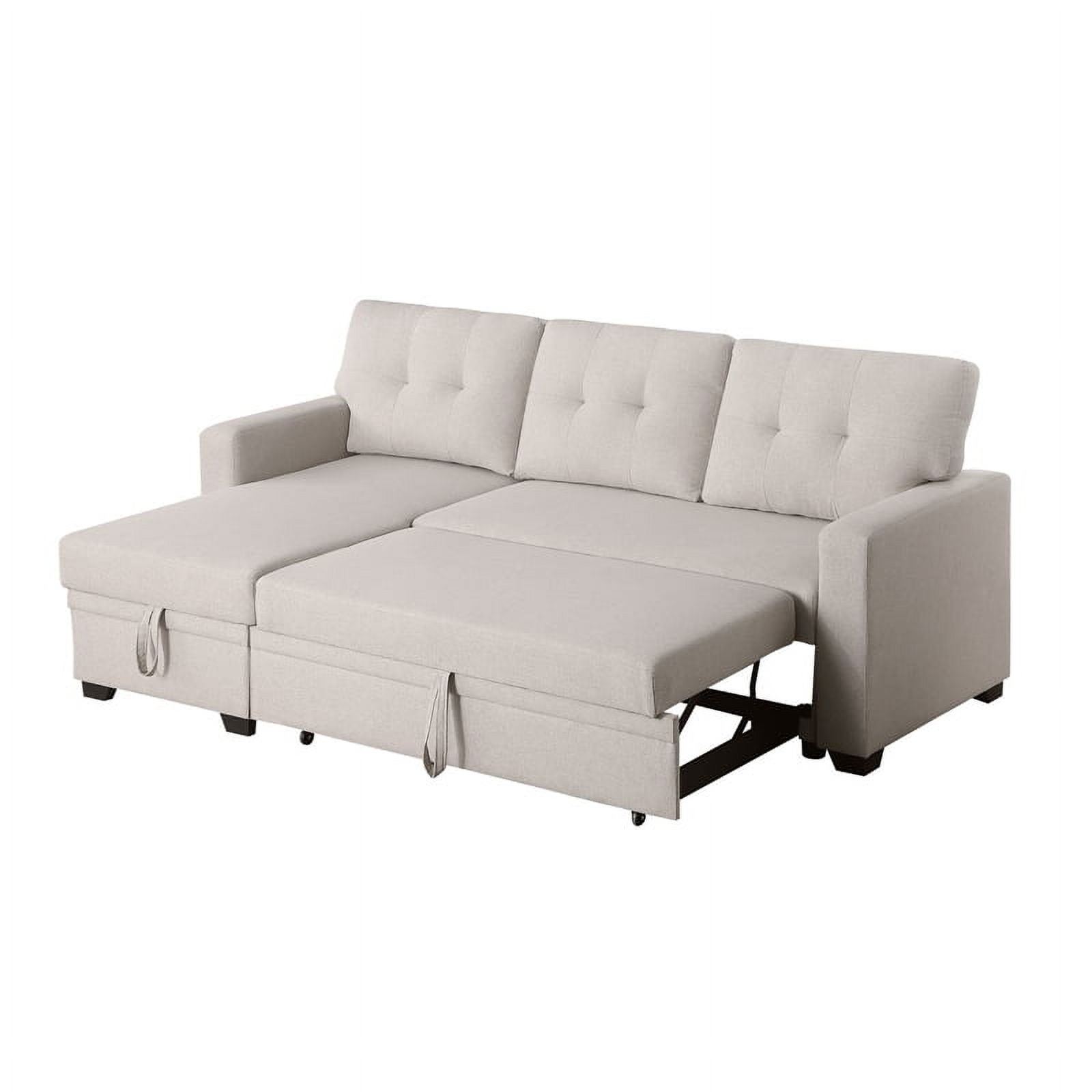 Devion Furniture Polyester Fabric Reversible Sleeper Sectional Sofa Beige