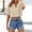 Khaki, variant on Women's Summer Crop Tops Casual V Neck Button Down Shirts Roll Up Short Sleeve Trendy Blouses