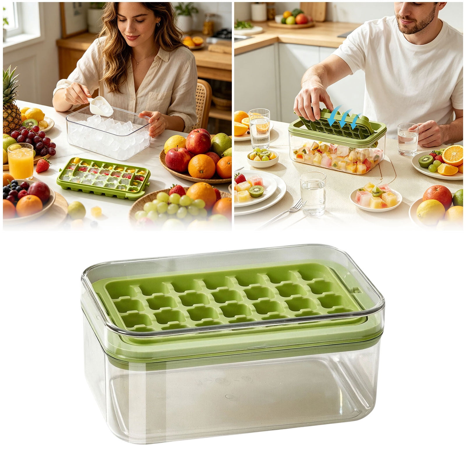 Gytml Single Layer Rotating Ice Cube Tray With Lid, 28-Cube Easy Release Silicone Ice Tray For Cocktails, Whiskey & Freezer Storage(Green-21X13X9Cm)