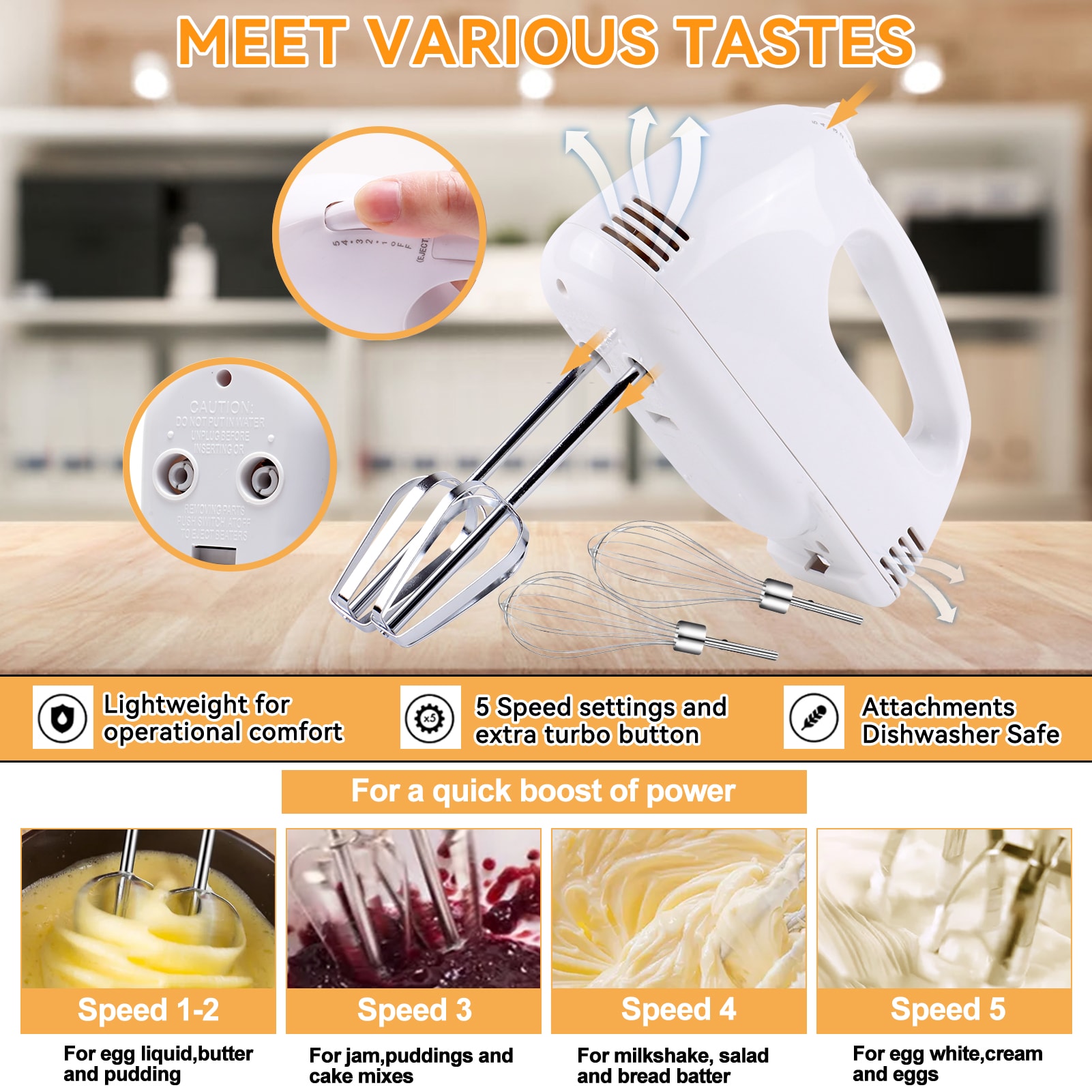 Kosbon 5-Speed Electric Hand Mixer with Stainless Steel Bowls photo 5