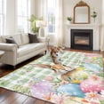 thumbnail image 3 of Easter Area Rug 8x10 Washable Rug Non Slip Spring Bunny Colorful Eggs Floral Leaves Grey Plaid Large Area Rug Soft Stainresistant Indoor Floor Carpet for Living Room Bedroom Home Office Dining Room, 3 of 8