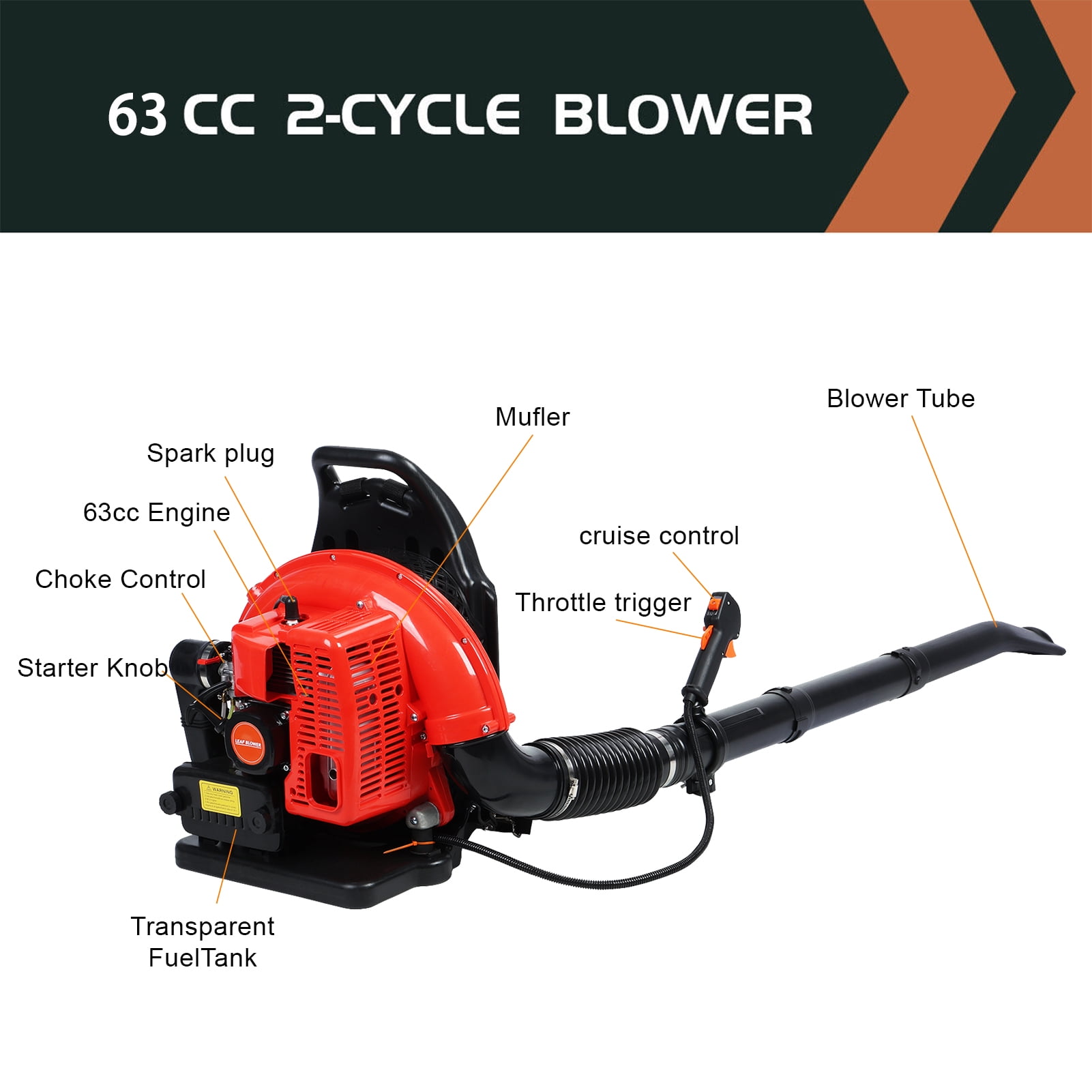 Wharick 63CC Gas Leaf Blower 665CFM 2-Stroke Powered Backpack Leaf Blower Snow Blower for Lawn Care Yard Dust Debris