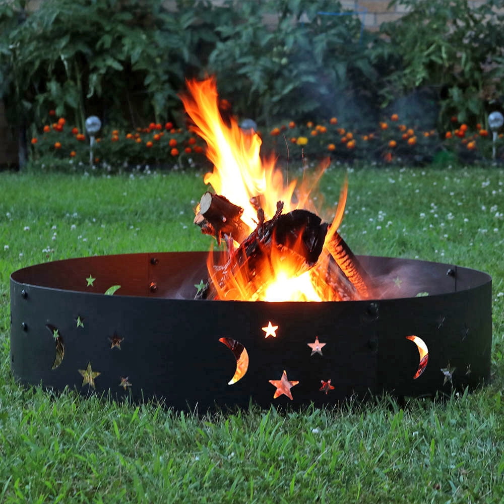 Sunnydaze 36 Wood Burning Fire Ring Black Steel With Die Cut Stars And Moons Walmart Com Walmart Com