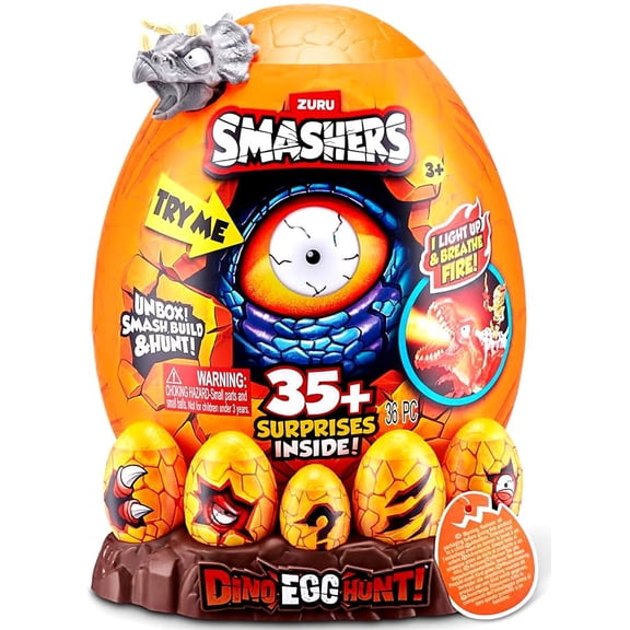 Smashers Dino Egg Hunt! Triceratops EPIC Mystery Egg (Grey, Over 35 Surprises!)