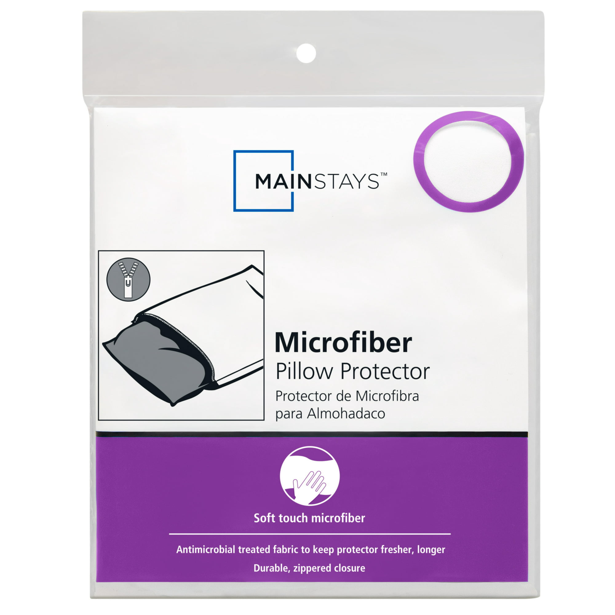 Mainstays Microfiber Zippered Pillow Protector, Standard/Queen