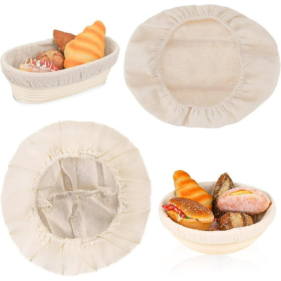 2Pcs Banneton Bread Proofing Basket Cloth Liners, Baking Dough Basket Cover Natural Rattan Banneton Proofing Cloth for Bakery Home Baking, Round Oval