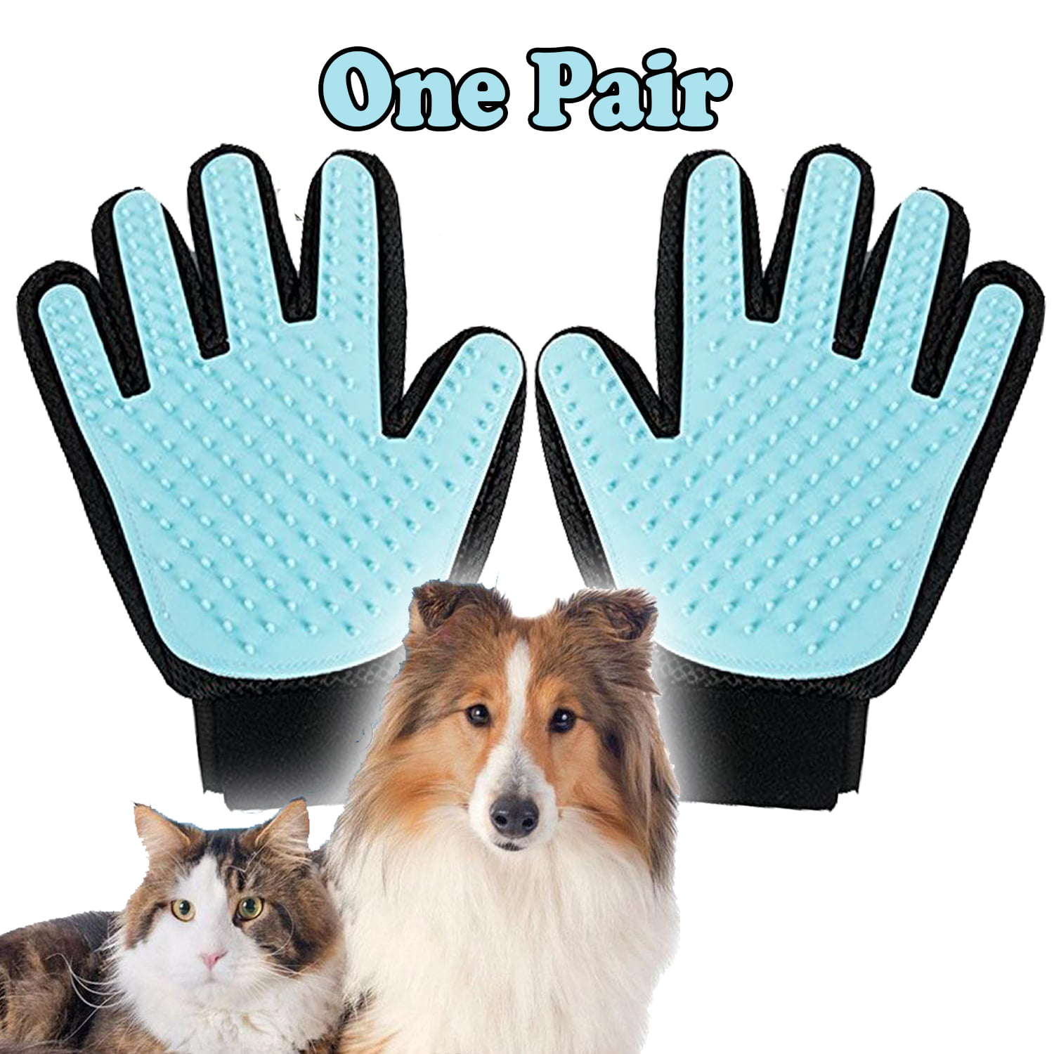 VeniCare Pet Grooming Gloves Brush Dog Cat Hair Remover Mitt Massage Deshedding 1 Pair Light Blue