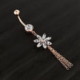 thumbnail image 4 of Navel Ring Flower Tassel Rhinestone Stainless Steel Body Ring Dangle Belly Ring, 4 of 10