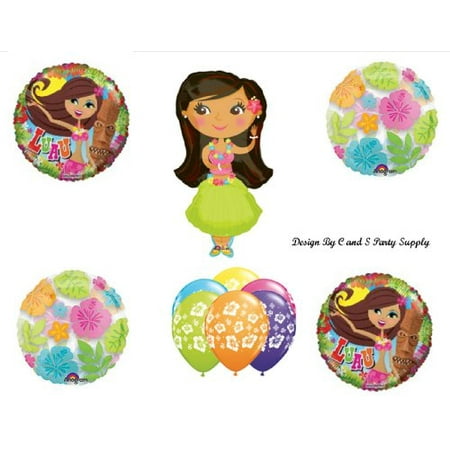 HULA GIRL LUAU TROPICAL BEACH Happy Birthday PARTY Balloons Decorations Supplies