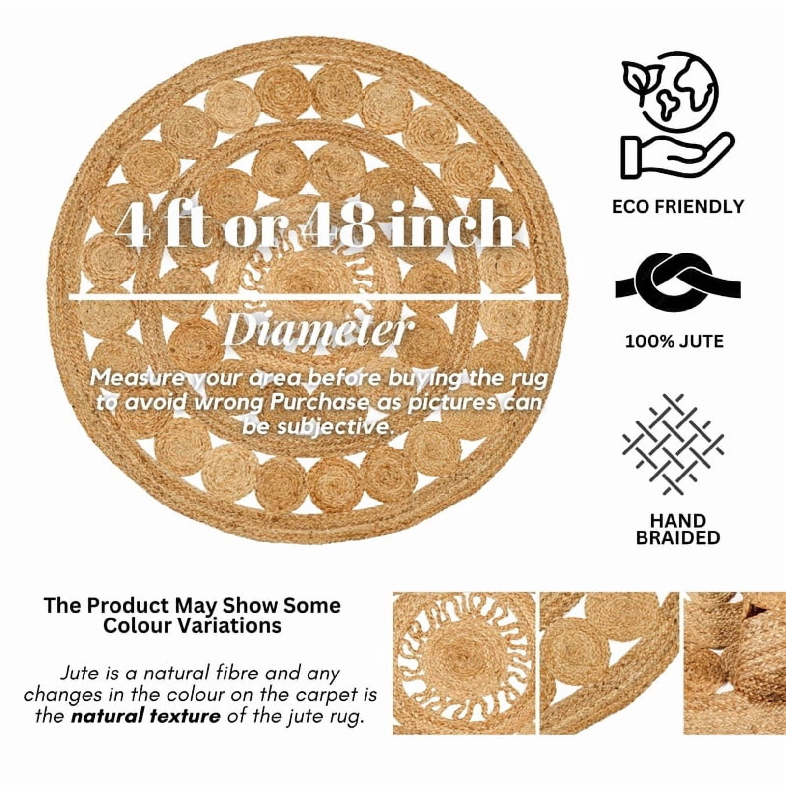 Boho Farmhouse Jute Circle Rug, Reversible Rustic Coastal Area Mat Natural Jute 7A, 2 FT