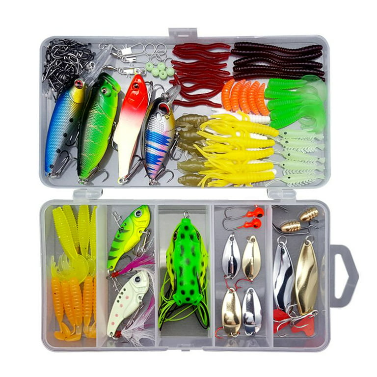 Fishing Tackle Set,PortableFun Fishing Baits Kit Lots with Free Tackle  Box,for Freshwater Trout Bass Salmon 