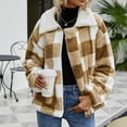 thumbnail image 2 of LYXSSBYX Womens Shacket Jackets Plaid Women's Lapel Double Pocket Fall Winter Plush Zipper Cardigan Lapel Plush Plaid Jacket, 2 of 7