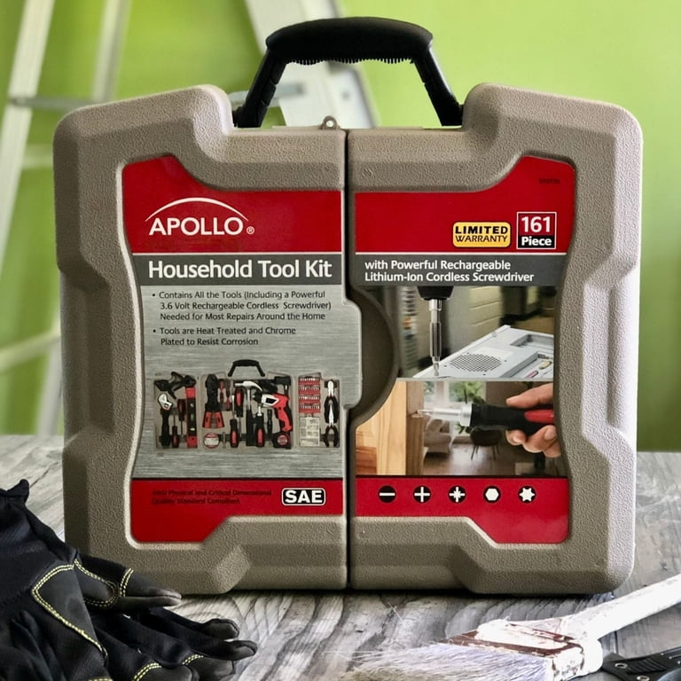 Apollo Tools 161 Piece Household Tool Kit with Convenient 3.6 Volt