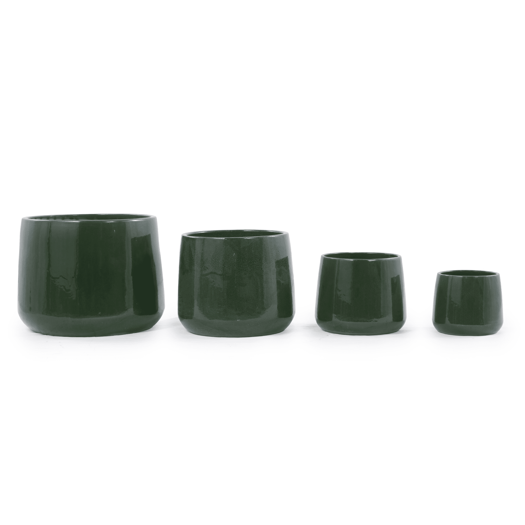 mdj pottery 4pcs Deep Green Ceramic Flower Pots, 6-14 Inch Vertical Brushed Texture Planters with Drainage Holes, Indoor/Outdoor Use Ideal for Orchids, Succulents & Cacti