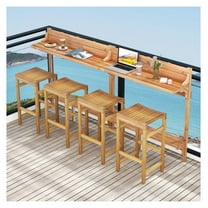 Acacia Wood Bar Table Set 3 Pieces, Patio Outdoor Bar Set with Footrest, Farmhouse Style Bistro Set for Balcony, Deck, 2 Stools Included, Teak Finish