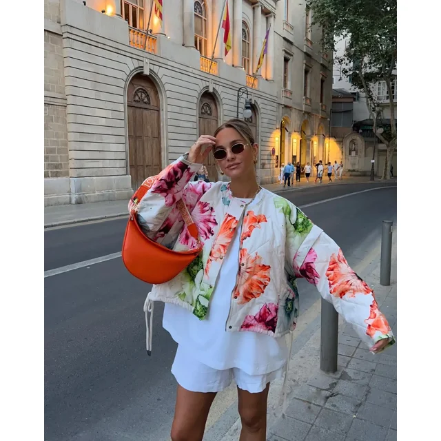 Veste en Coton Épaisse Imprimée Mode Col Rond Femme Chic Manches Longues Ample Manteau Chaud Automne 2024 Élégant Rue