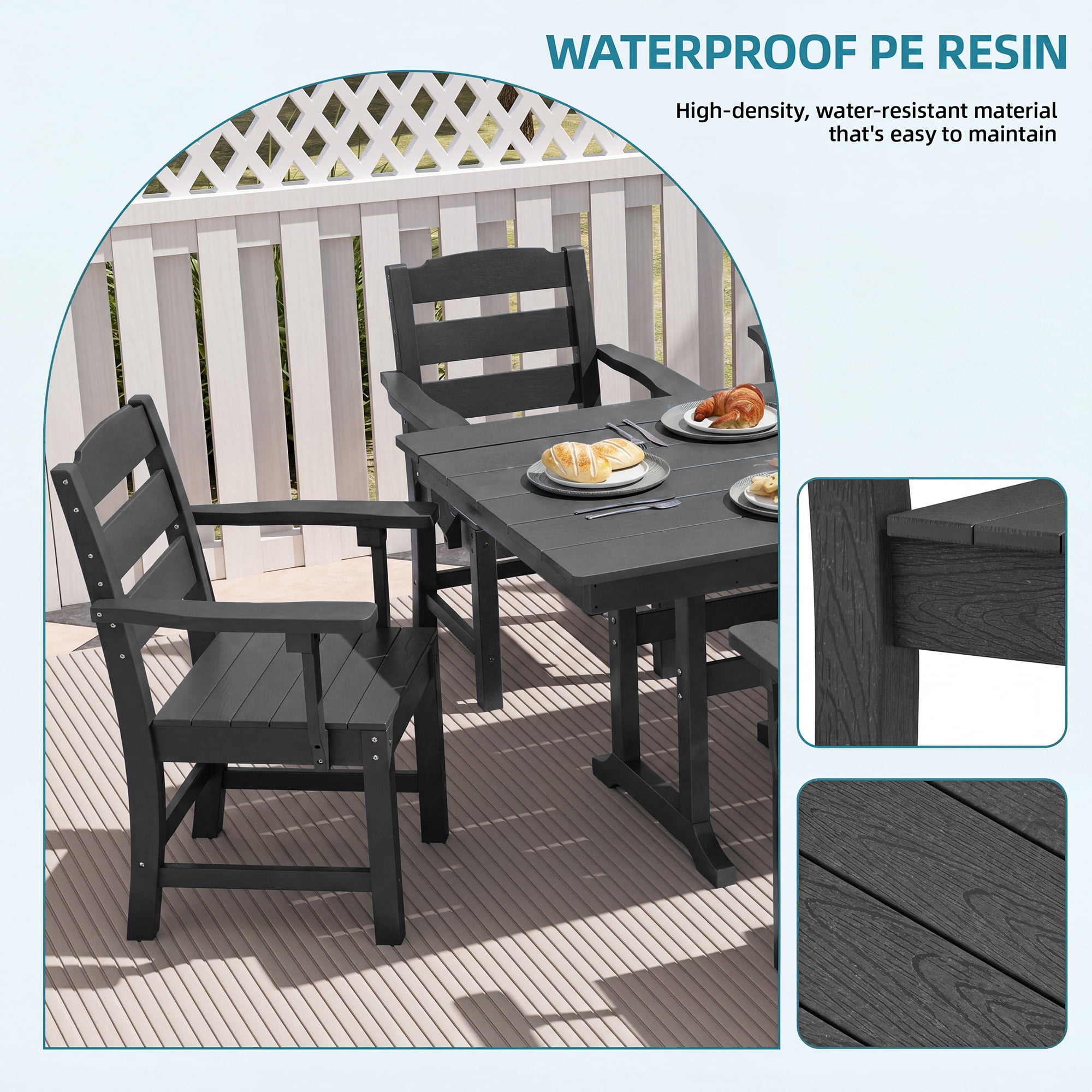 Uforic 2 Pack Outdoor Dining Chairs, All-Weather Heavy Duty HIPS Patio Chairs, 385 LBS Load Bearing, 22.8"W x 17.3"D x 34.1"H, Modern Garden Furniture, Black