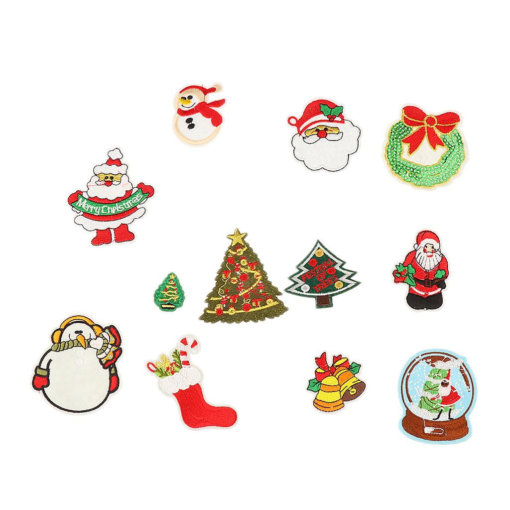 12Pc Christmas Embroidered Iron On Decoration Applique Transfer