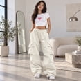 thumbnail image 3 of Womens Cargo Pants Elastic Wide Leg Baggy Pants Workout Sweatpants High Waisted Stretchy Casual Hiking Joggers 3XL, 3 of 3